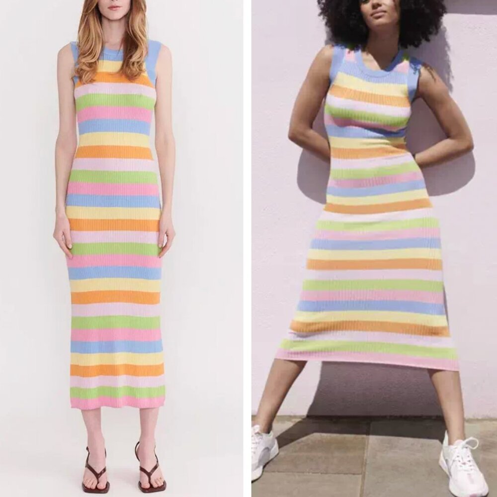 ✨ SALE Olivia Rubin Nelly Maxi Dress XS/S Multi Stripe Knit Stretch Causal